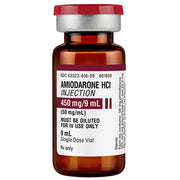 Amiodarone Injection vial used for stabilizing heart rhythm, essential in treating arrhythmias during cardiac emergencies and critical care.