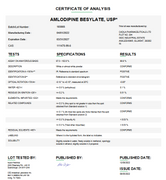 Amlodipine Besylate USP Certificate of Analysis