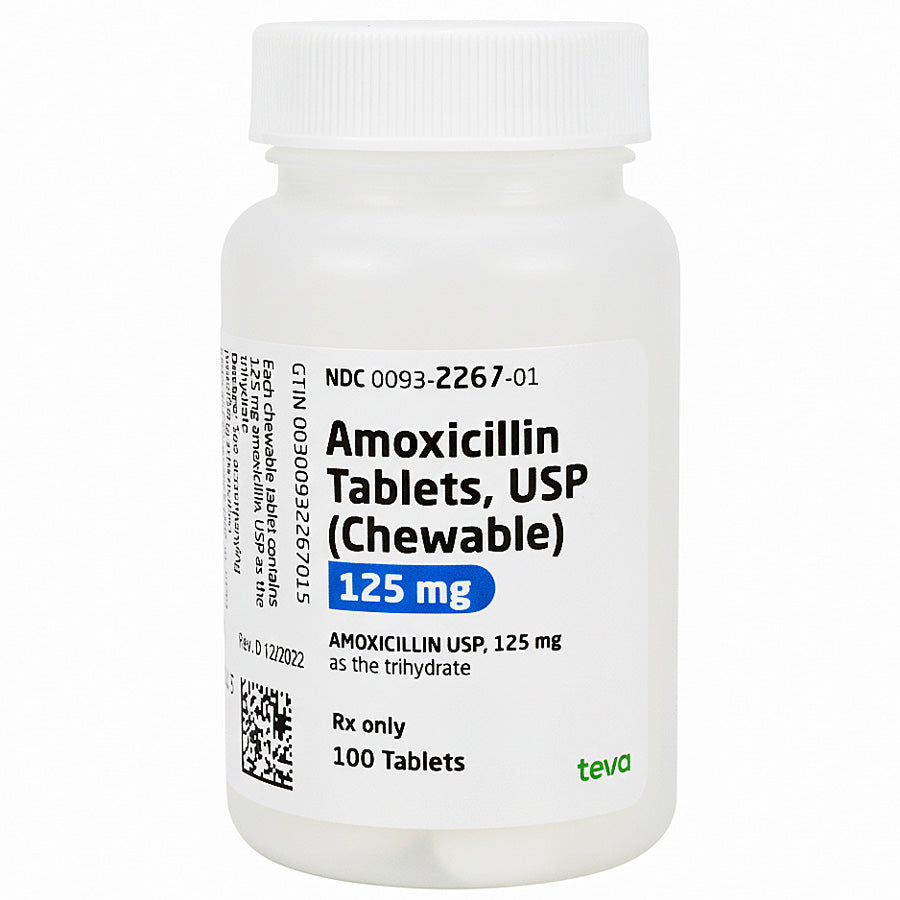 Amoxicillin 125 mg Chewable Tablets 100 Count by Teva Pharmaceuticals