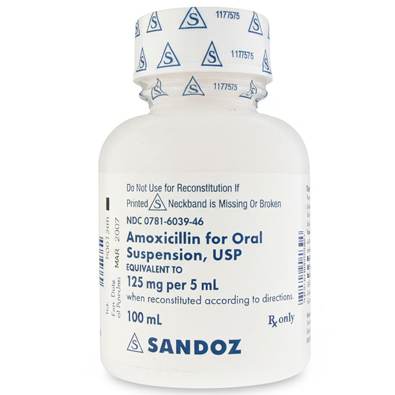 Amoxicillin Oral Suspension Liquid 125 mg per 5 mL Sandoz 00781-6039-46