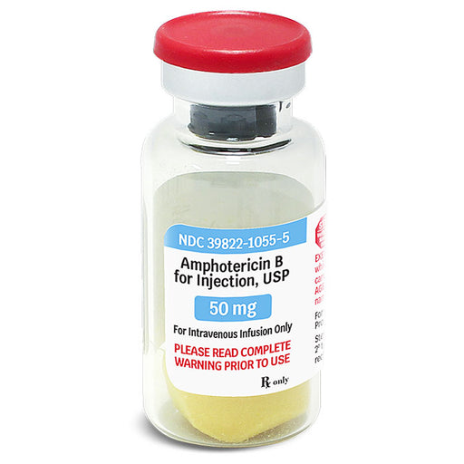 Vial of Amphotericin B for Injection 50 mg, vital antifungal medication for serious fungal infections and immune health support.