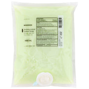 Herbal-scent antimicrobial lotion soap refill bag with 1000 mL capacity, light green liquid, for hand hygiene, with dispensing valve