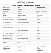 Apomorphine Hydrochloride USP Certificate of Analysis