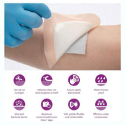 Infographic showing Aquacel Adhesive's directions: Easy wound care steps, moisture management, enhanced healing, skin protection tips.
