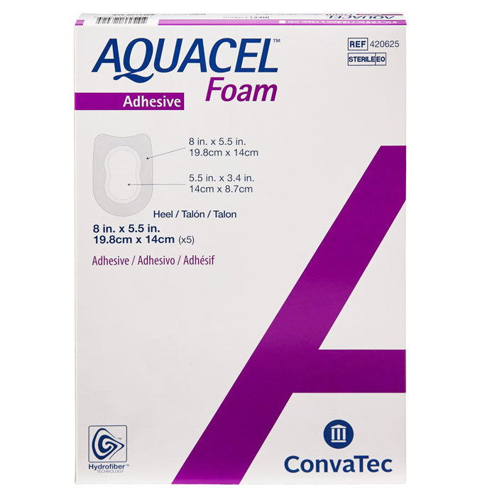 Aquacel Silicone Foam Heel Dressings with Border Waterproof Film Backing are specialized wound care products designed to manage moderate to heavily exuding wounds.