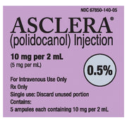 Image of Asclera Polidocanol Injection 0.5% Ampule, used for effective sclerotherapy treatment of varicose and spider veins, ensuring smooth skin.