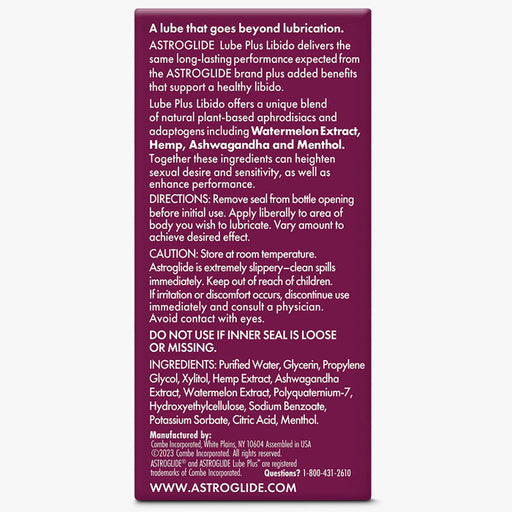 Astroglide Lube Directions: Apply for enhanced sexual wellness, seamless lubrication, and increased sensual pleasure.