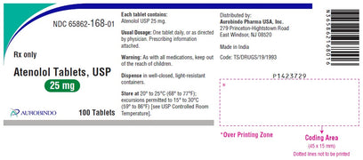 Atenolol Tablets 25 mg by Aurobindo Pharma 100 Count (RX) Default Title