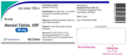 Package Label for Atenolol Tablets 50 mg by Aurobindo Pharma