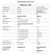 Certificate of Analysis for Atenolol USP For Compounding (API)
