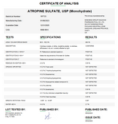 Certificate of Analysis for Atropine Sulfate USP (Monohydrate) For Compounding (API)