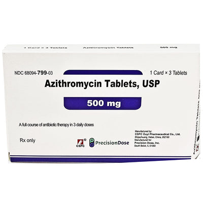 Box of Azithromycin Tablets USP 500 mg
