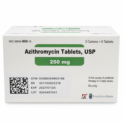 Azithromycin Tablets 250 mg USP 3 Cartons of 6 by
