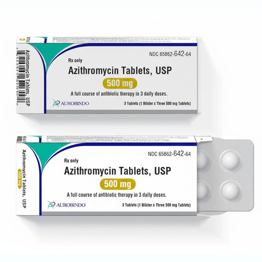 Azithromycin Tablets 500 mg Antibiotic 3-Pack Aurobindo 65862-0642-64