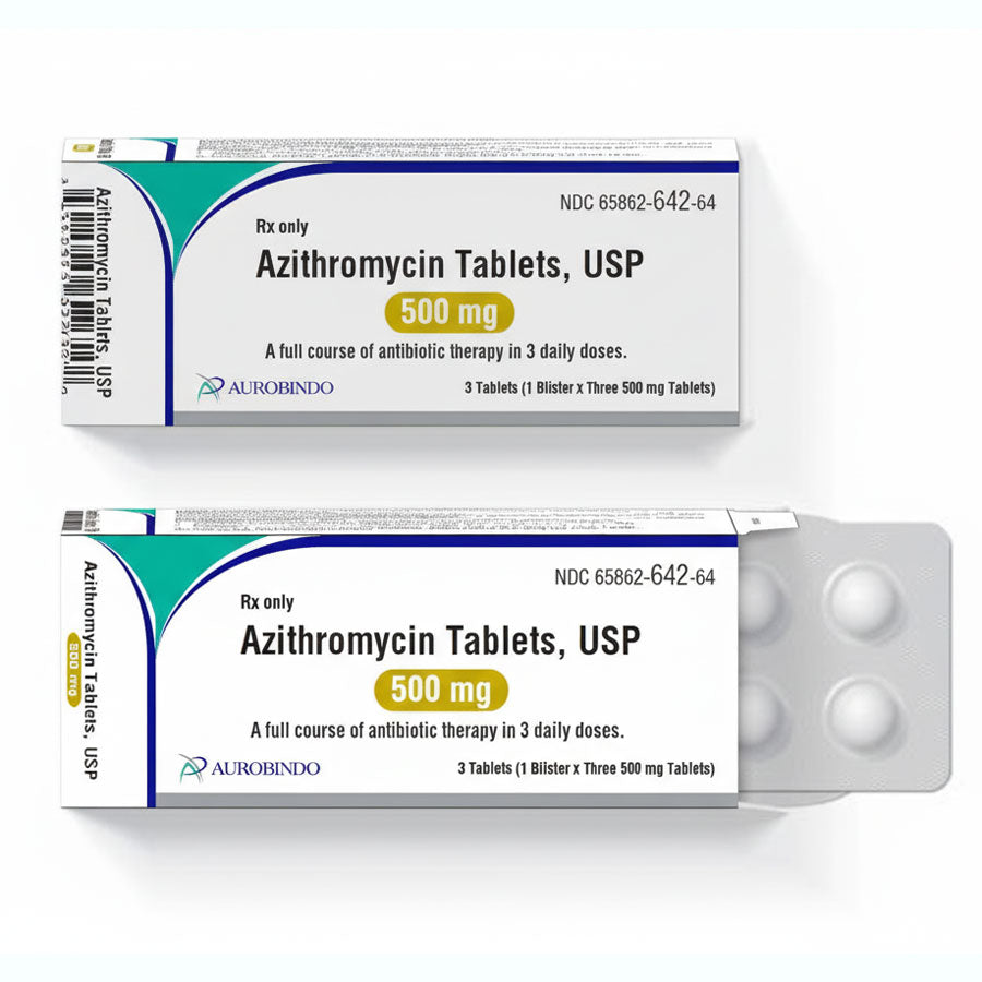 Azithromycin Tablets 500 mg Antibiotic 3-Pack Aurobindo 65862-0642-64