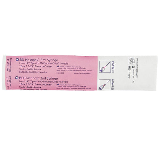 BD Plastipak 3 mL Syringe 18g x 1.5 inch with PrecisionGlide Needle Luer-lok 100 box Default Title