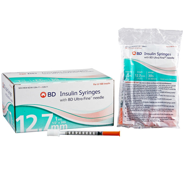 BD 30 gauge x 1/2"Insulin Syringes with Ultra-Fine Needle 1 mL