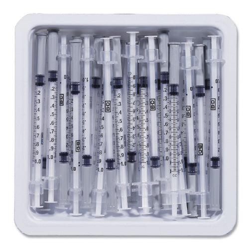 BD Allergist Tray Syringes, 27 gauge x 0.5 inch, designed for precise allergen injections and improving allergy testing accuracy.