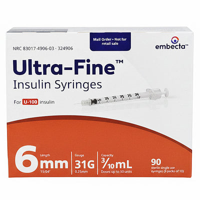 BD 324906 Insulin Syringes Ultra-Fine 31 gauge x 3/10 ml