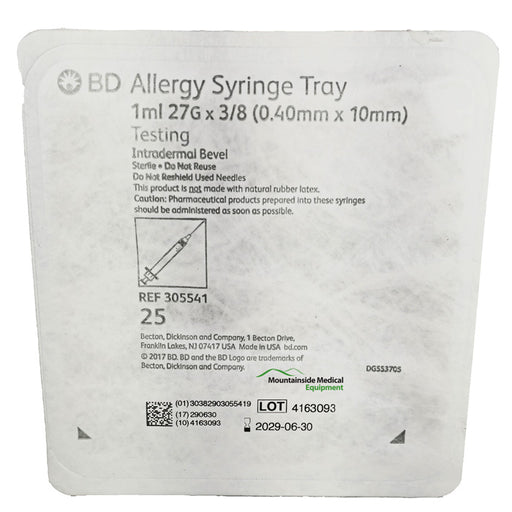 BD Allergist Tray Syringes, 27g x 0.5'', 1mL for precision allergen injections, supporting allergy testing and immunotherapy efficiency.