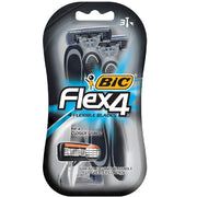 BIC Flex 4 flexible blade razors for men in a 3-pack with ergonomic handle and replaceable blades, black and gray packaging, SKU: 70330-0722-59