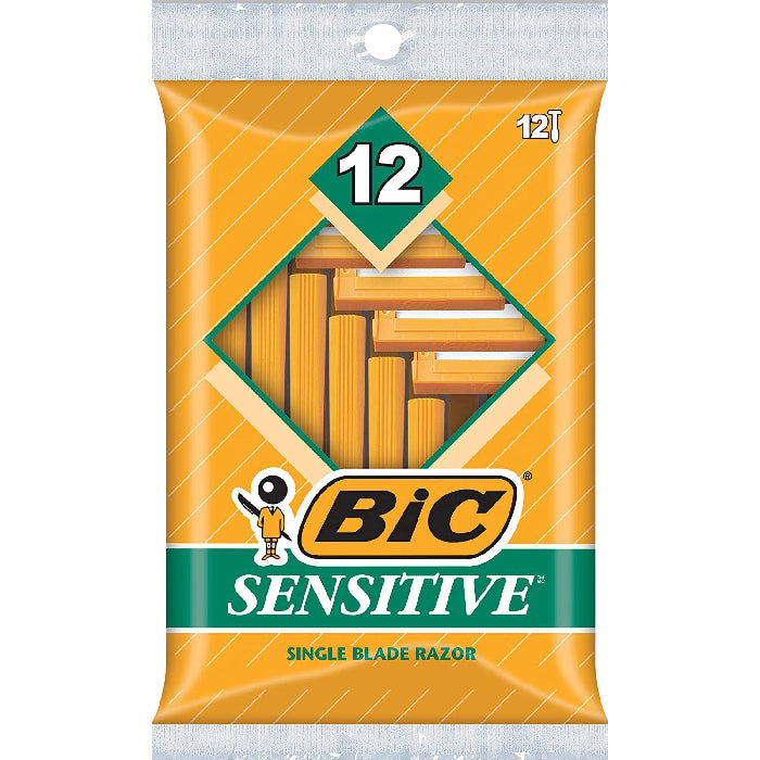 Single Pack Disposable Razor BIC Sensitive Skin Disposable Razors Single-Blade 12 Pack ...