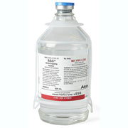 Sterile glass vial of BSS Balanced Salt Solution for ophthalmic irrigation, clear liquid, 500 mL capacity, with blue cap and label details