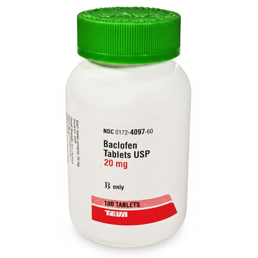 Baclofen Tablets 20 mg Teva Pharmaceuticals. NDC: 00172-4097-60