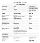 Certificate of Analysis for Baclofen USP For Compounding (API)