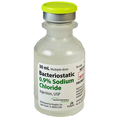 Bacteriostatic Sodium Chloride 0.9% vial for diluting medications and maintaining sterility, essential for infection control in healthcare.