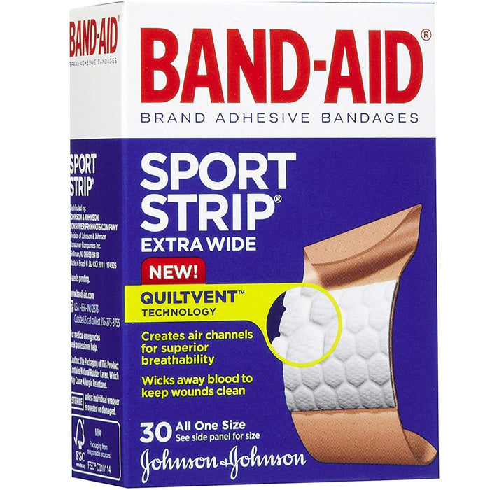 Band-Aid Sport Strip Extra Wide Adhesive Bandages All One Size 30 Per —  Mountainside Medical Equipment
