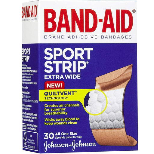  Band-Aid Sport Strip Extra Wide Adhesive Bandages All One Size 30 Per Box 