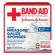 Band-Aid Mirasorb Gauze Sponges 4 x 4 inch by Johnson & Johnson, ideal for wound care, absorption, and medical dressing applications.