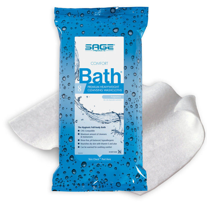 Bathing Wipes Rinse-Free Pre-Moistened Premium Heavyweight Washclothes 8-Pack