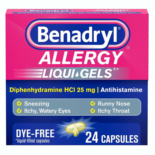 Benadryl Dye-Free Allergy Relief Medicine Antihistamine, 24 Liquidgels