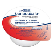 Nestle Benecalorie unflavored liquid nutritional supplement in 1.5 oz cups, contains 330 calories and 7g protein, suitable for dietary needs.