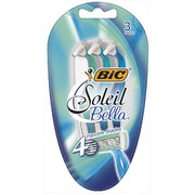 BIC Soleil Bella disposable razors triple blade pack with three white razors and flexible blades, blue and green packaging, SKU: 70330-0719-87