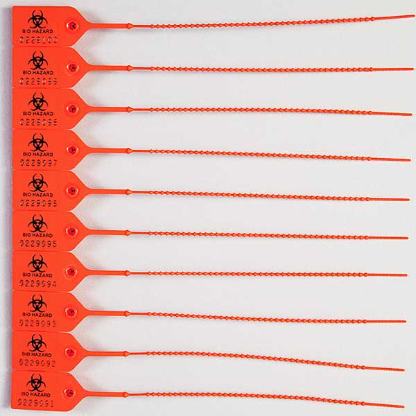Biohazard Pull-Tight Plastic Zip-Tight Seals,