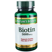 Biotin 5000 mcg Rapid Release Softgels by Nature's Bounty, 72 Count for hair, skin, and nail health.