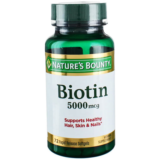 Biotin 5000 mcg Rapid Release Softgels by Nature's Bounty, 72 Count for hair, skin, and nail health.