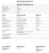Certificate of Analysis for Biotin USP (Vitamin H) For Compounding (API)