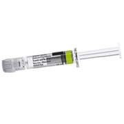 Clear disposable syringe with green and black labeling, containing 0.5 mL Boostrix DPT vaccine for immunization, with needle cap