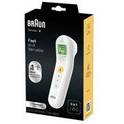 Box of Front View of Braun No Touch 3-in-1 Thermomete