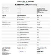 Budesonide USP (Micronized) Certificate of Analysis