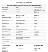 Certificate of Analysis for Bupivacaine Hydrochloride USP Monohydrate