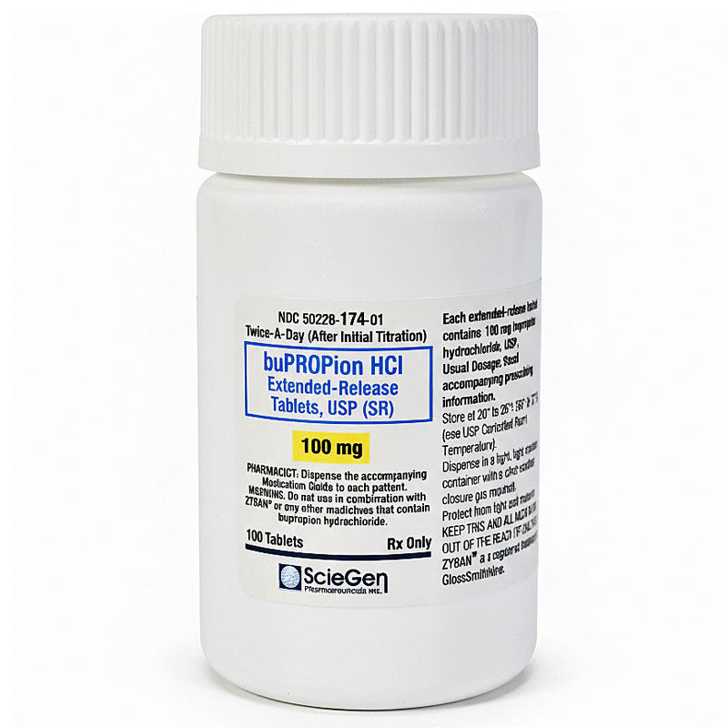 Bupropion SR Hydrochloride 100 mg Extended-Release Tablets 100 Count (RX)