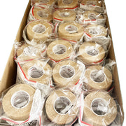 Box of individually wrapped self adhesive bandages, beige cohesive wraps with transparent plastic packaging, suitable for medical use