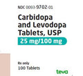 Carbidopa and Levodopa Tablets 25 mg/100 mg, 100 Count (RX)