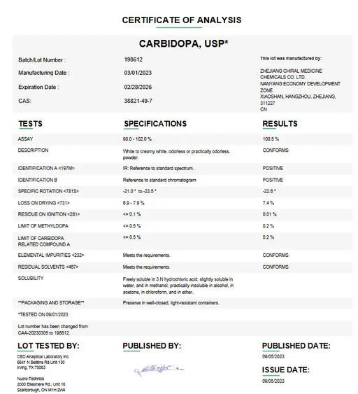 Carbidopa USP For Compounding (API) 5 g 25 g 100 g 500 g