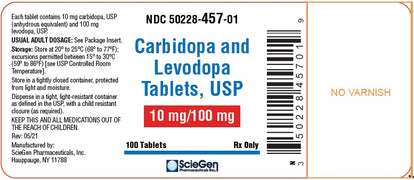 Package Label for Carbidopa and Levodopa Tablets 10 mg/ 100 mg by ScieGen Pharmaceuticals